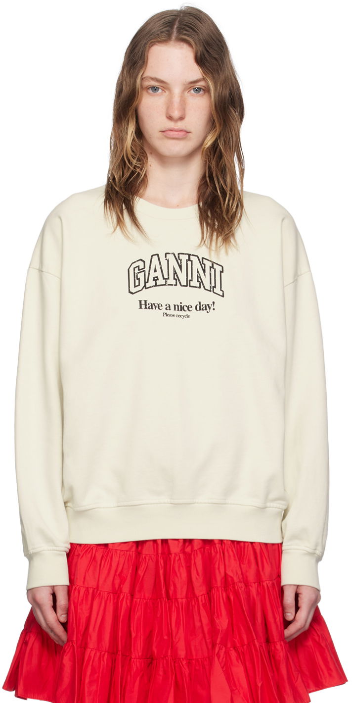 Pulover GANNI Off-White Isoli Sweatshirt Bež | T4013