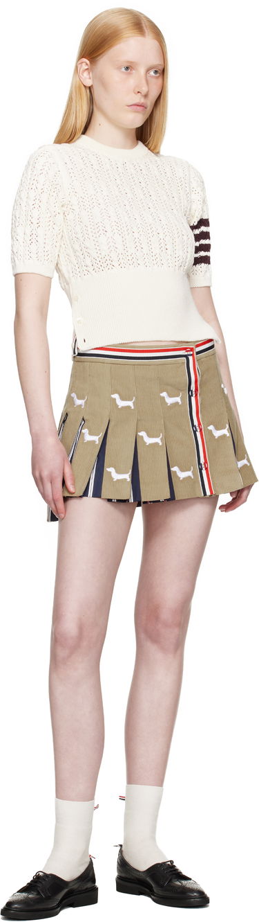 Pleteni pulover Thom Browne Thom Browne Pointelle Cable Stitch 4-Bar Sweater Bela | FKA495A-Y3017, 3