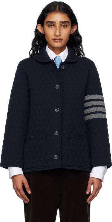 Jakna Thom Browne Thom Browne Quilted Knit Merino Wool 4-Bar Work Jacket Mornarica | FKJ117A-Y1029, 0