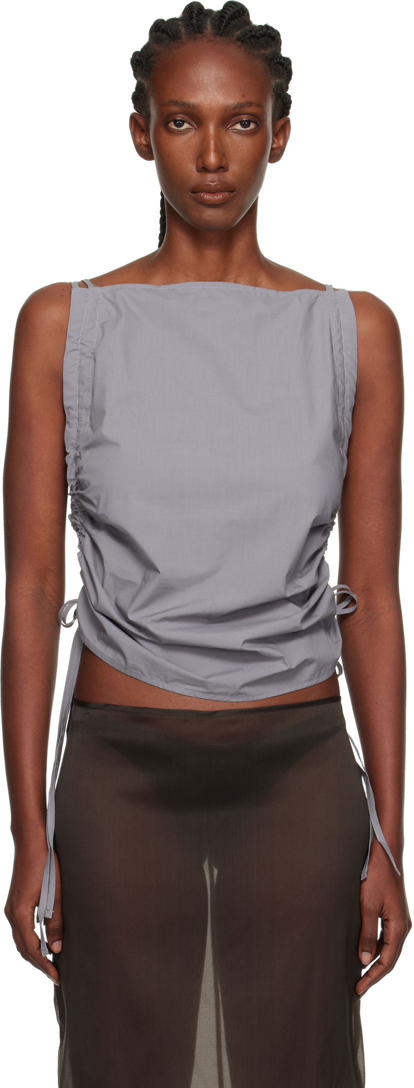 Majica brez rokavov Baserange Baserange Pictorial Ruched Strap Top Siva | TSPIS-PO-AU25