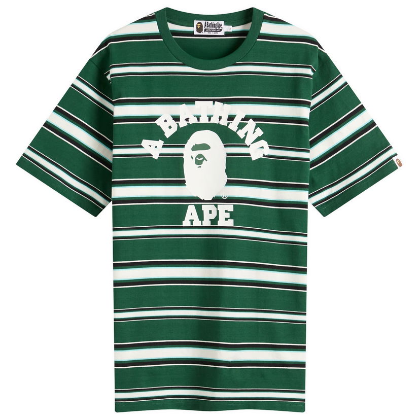Majica BAPE A Bathing Ape College Stripe Tee, Size L Zelena | 001CSL301006M-GRN