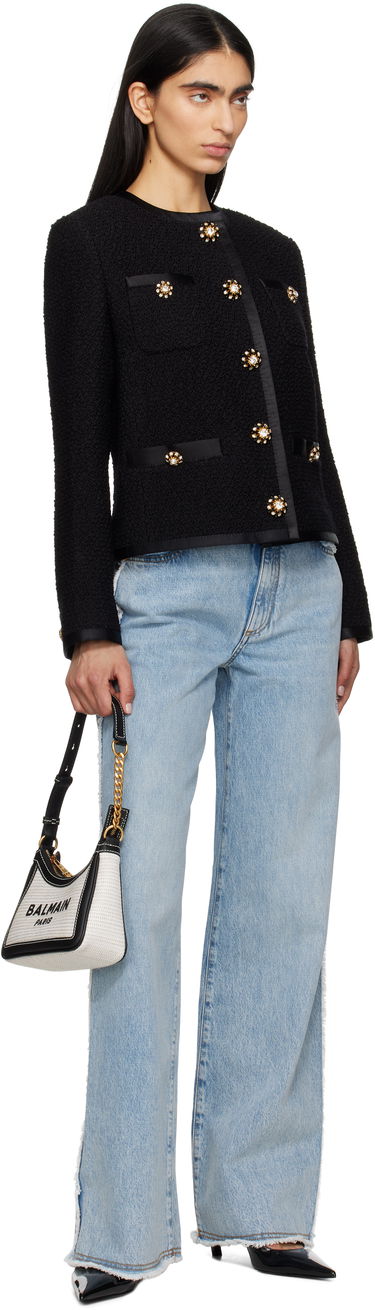 Torba za čez ramo Balmain Balmain B-Army Raffia Shoulder Bag Črna | EN0BT743TRHS, 3