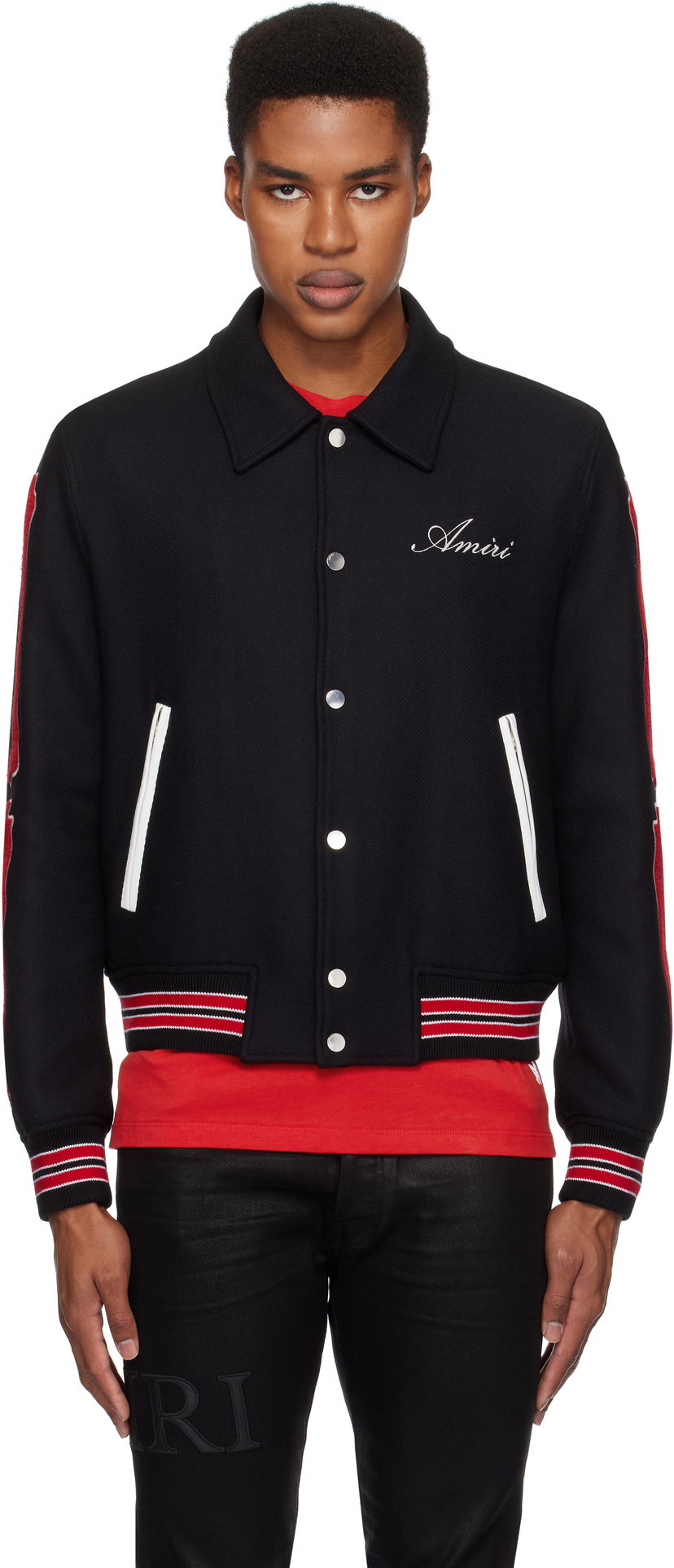 Bomber jakna AMIRI Bones Wool Bomber Jacket Črna | AMOUVY1009