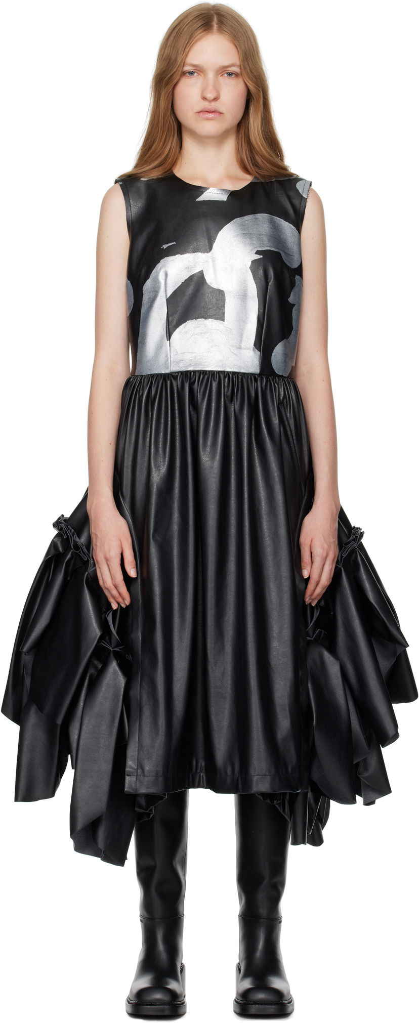 Obleke Comme des Garçons Faux Leather Midi Dress Črna | GN-A008-051