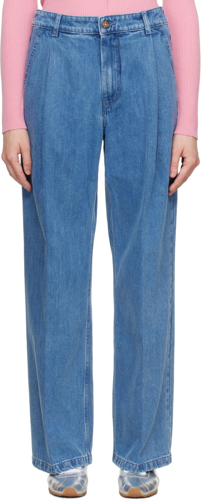 Kavbojke MAISON KITSUNÉ Maison Kitsuné Pleated Denim Jeans Modra | OW01101WD4010