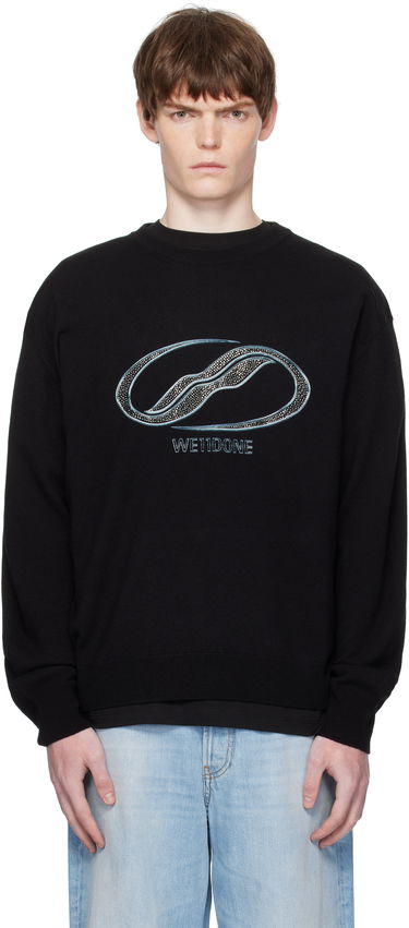 Pleteni pulover We11done We11done Logo Rhinestone Knit Pullover Črna | WD-KO2-25-652-U-BK, 0