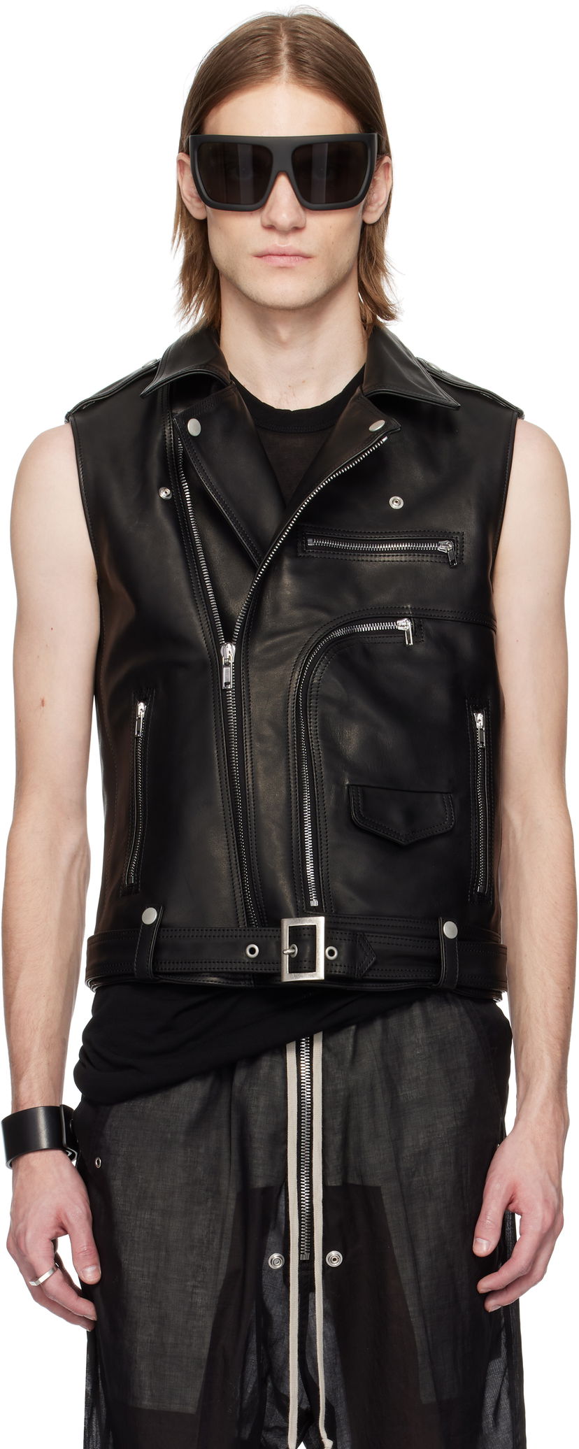 Telovnik Rick Owens Rick Owens Hollywood SL Bauhaus Stooges Leather Vest Črna | RR01E5710 LHJP