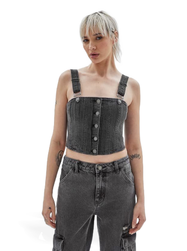 Krop-top GUESS Originals Front Buttons Denim Bustier Siva | W3YG25D4UO0