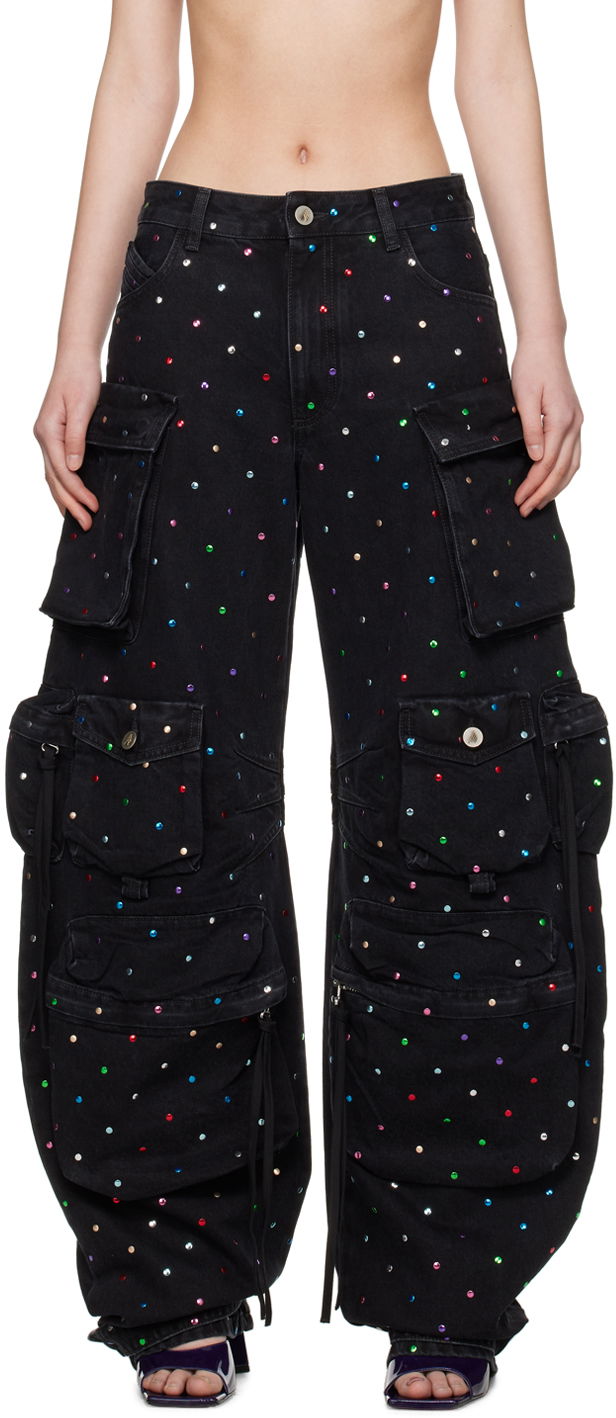 Cargo hlače The Attico The Attico Crystal-Embellished Cargo Jeans Črna | 247WCP84 D075S
