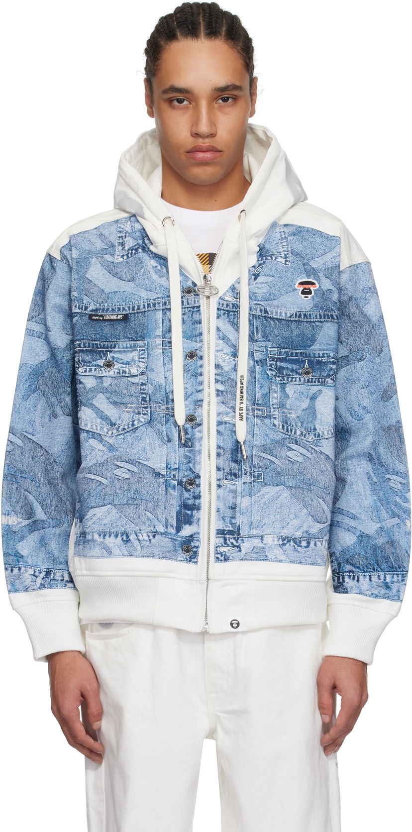 Pulover AAPE by A Bathing Ape AAPE by A Bathing Ape 'AAPE' Main Lightweight Denim Hoodie Jacket Modra | AAPLJM7710XXNIVX