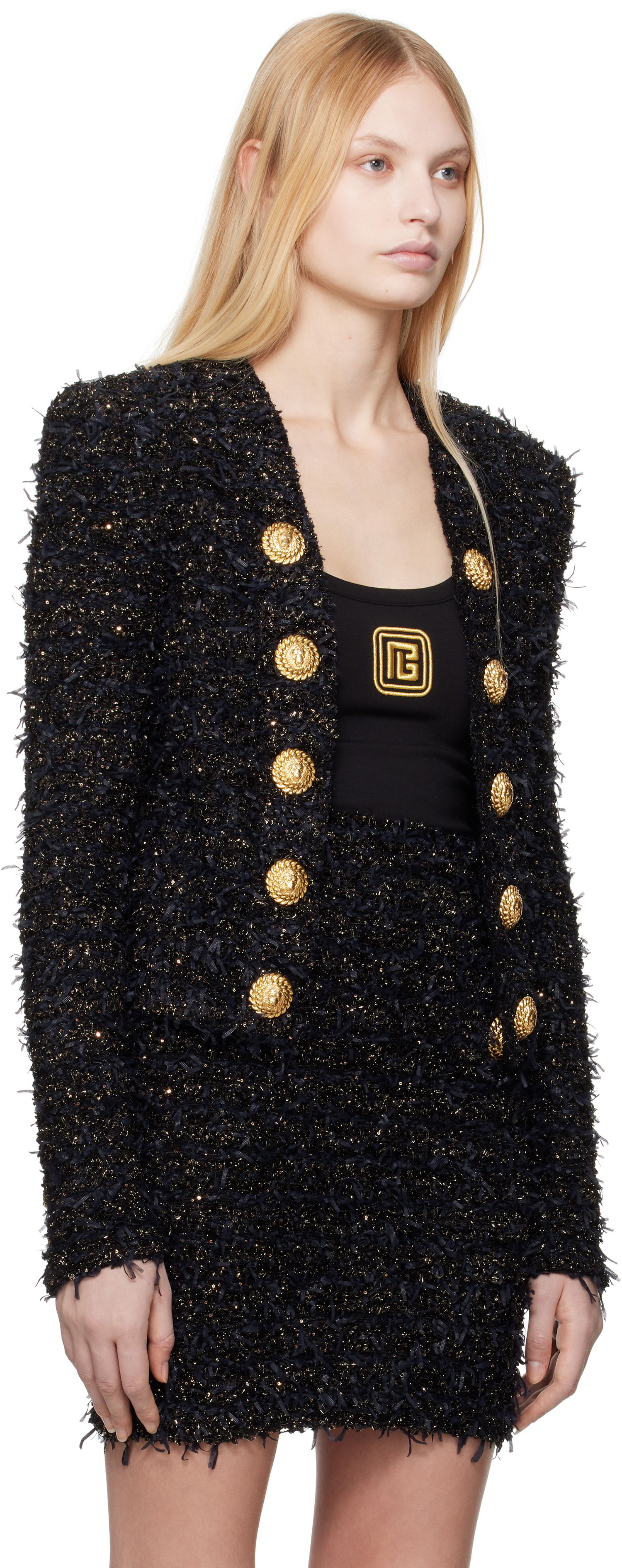 Jakna Balmain Balmain Tweed Jacket with Gold-Tone Buttons Črna | EF1SK048KB19, 1