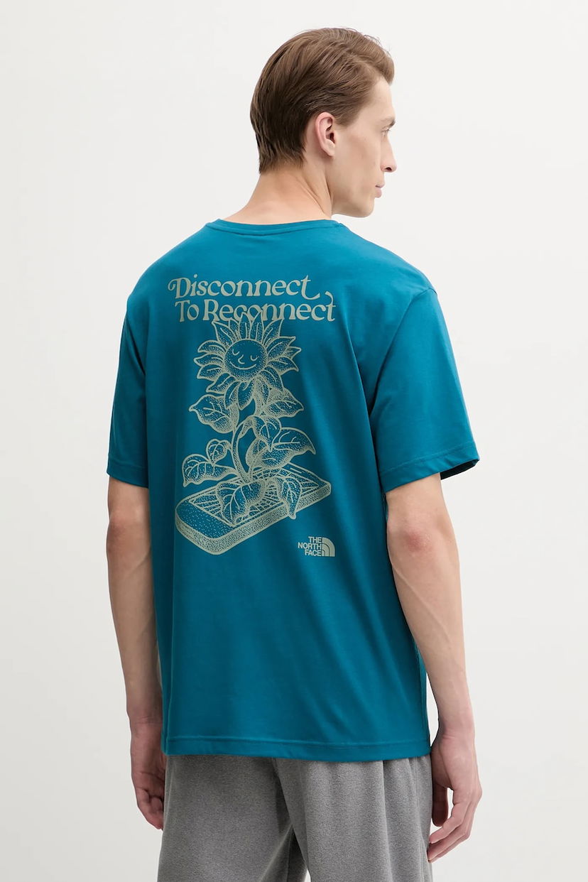 Majica The North Face Connect Relaxed Disconnect To Reconnect Graphic T-Shirt Turkizna | NF0A8E3YBSI1
