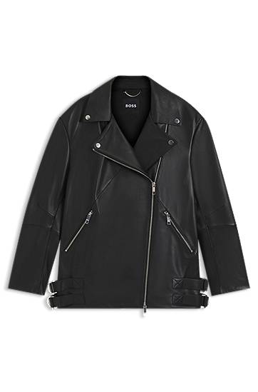 Jakna BOSS Long biker jacket in nappa leather Črna | 50547474