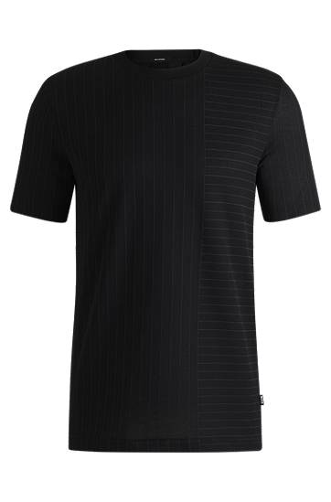 Majica BOSS Mixed Stripes Mercerized Cotton T-Shirt Črna | 50531315