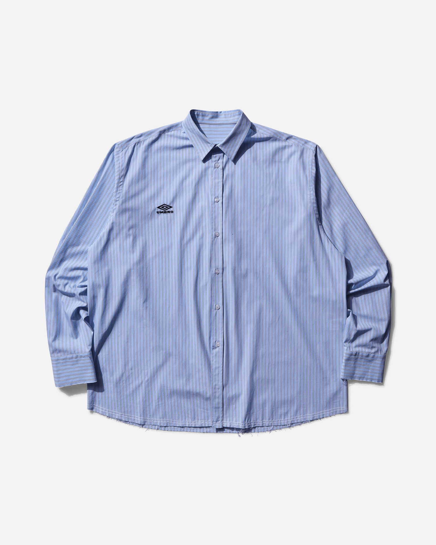 Srajce Umbro Cult Unity Long Sleeve Striped Button-Up Shirt with Frayed Hem Modra | UBMW0336FA211 BLU0050, 0