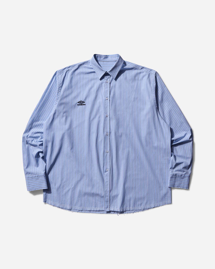 Srajce Umbro Cult Unity Long Sleeve Striped Button-Up Shirt with Frayed Hem Modra | UBMW0336FA211 BLU0050