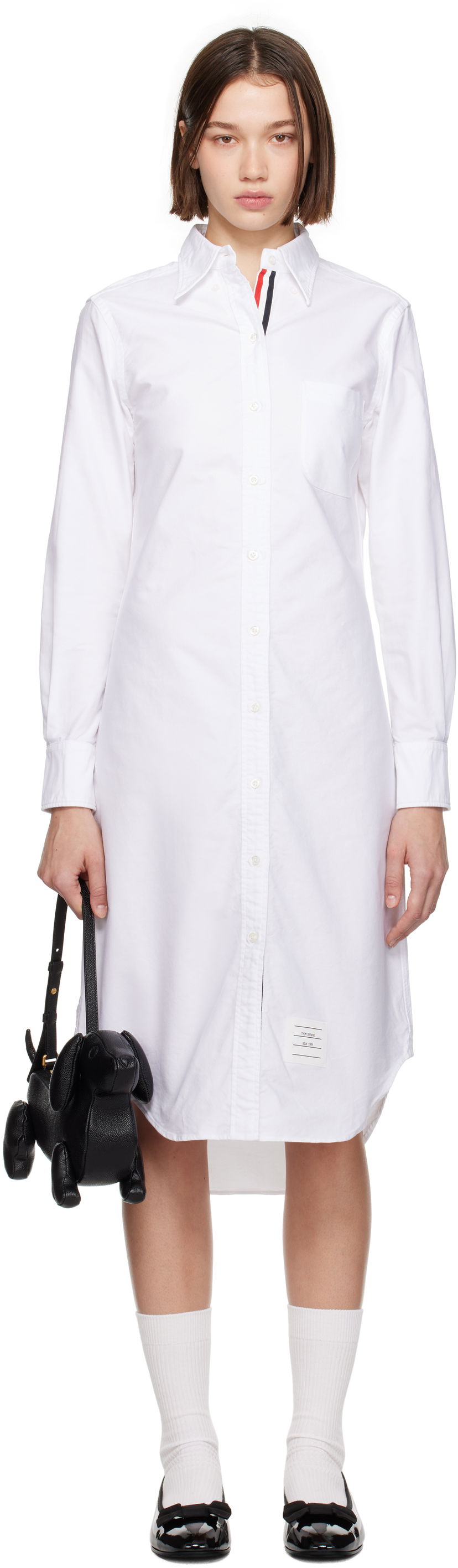 Obleke Thom Browne Oxford Shirt Midi Dress Bela | FDS001E-F0313