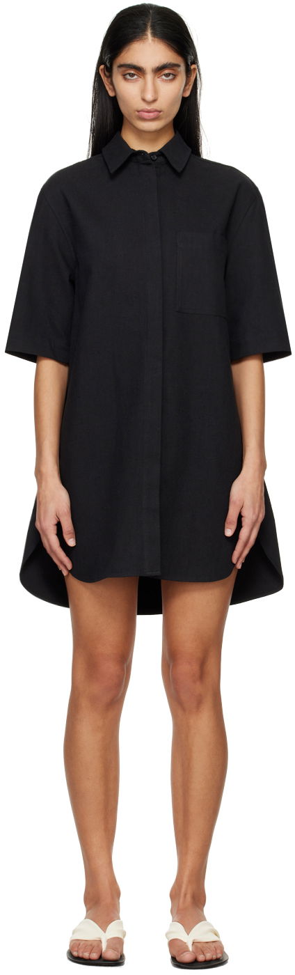 Obleke Loulou de Saison Loulou de Saison Basava Mini Shirt Dress Črna | BASAVA