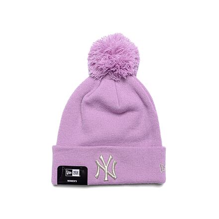 Beanie New Era MLB Womens Metallic Pom Beanie New York Yankees Pastel Purple One Size Roza | 60364280