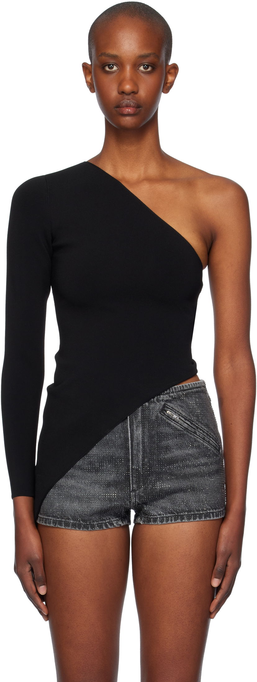 Majica brez rokavov Alexander Wang Alexander Wang Asymmetric Long Sleeve Top Črna | 1KC4241037