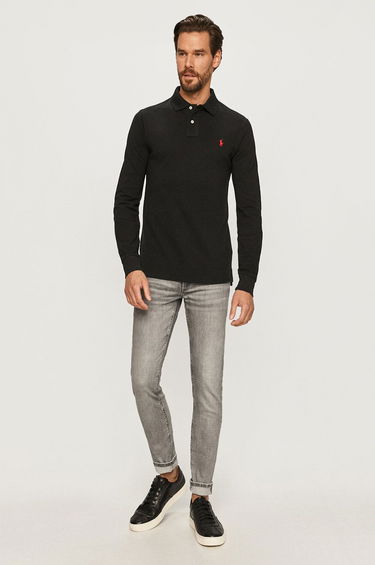 Polo majica Polo by Ralph Lauren Long Sleeve Slim Fit Polo Črna | 710681126037, 2