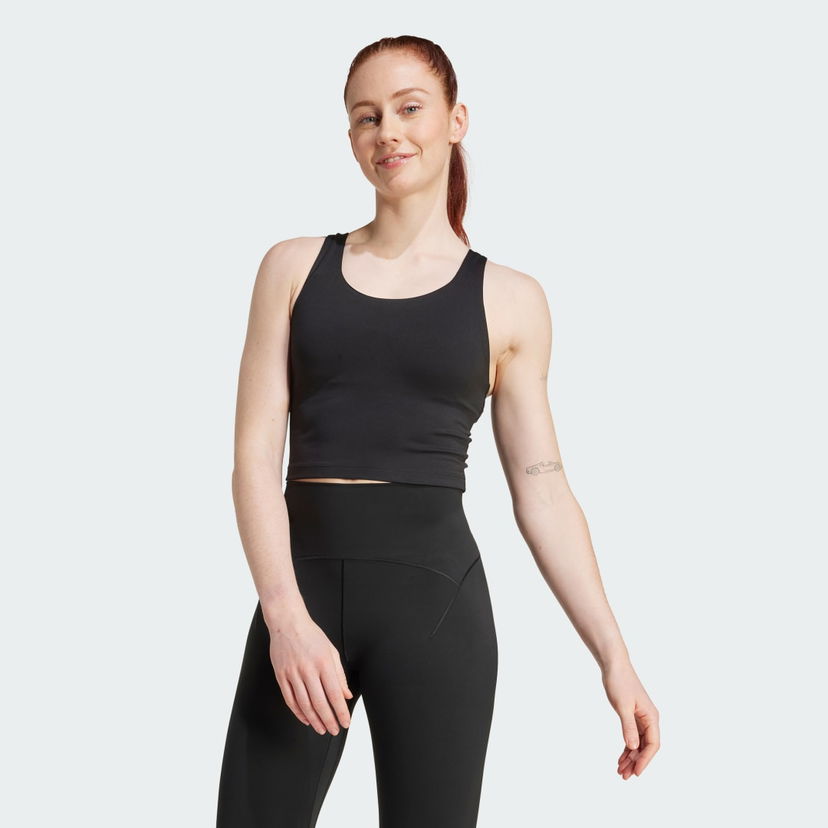 Majica brez rokavov adidas Performance All Me Medium Support Tank Top Črna | JL5523