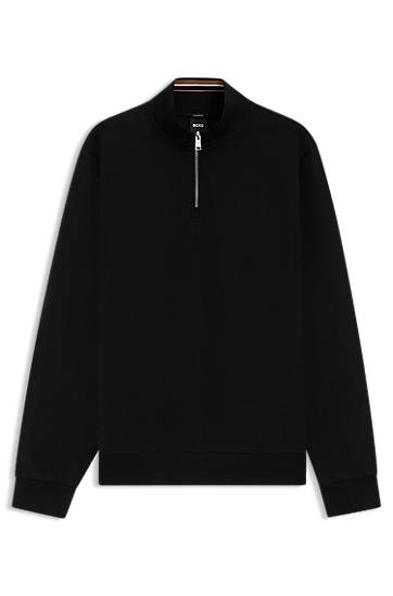 Pulover BOSS Cotton Blend Zip Neck Sweatshirt Črna | 50543887, 0