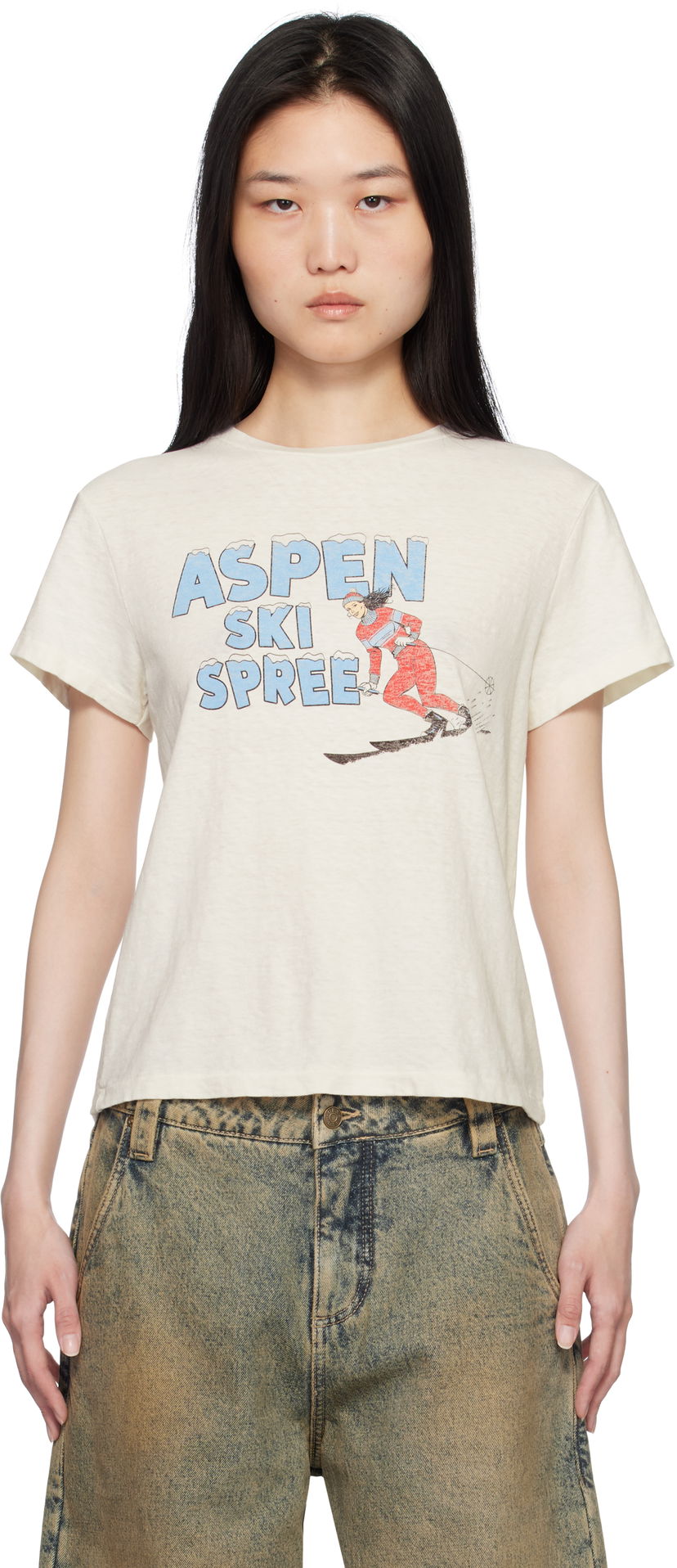 Krop-top RE/DONE Classic Ski Spree Graphic T-Shirt Bela | 024-02WCGT317