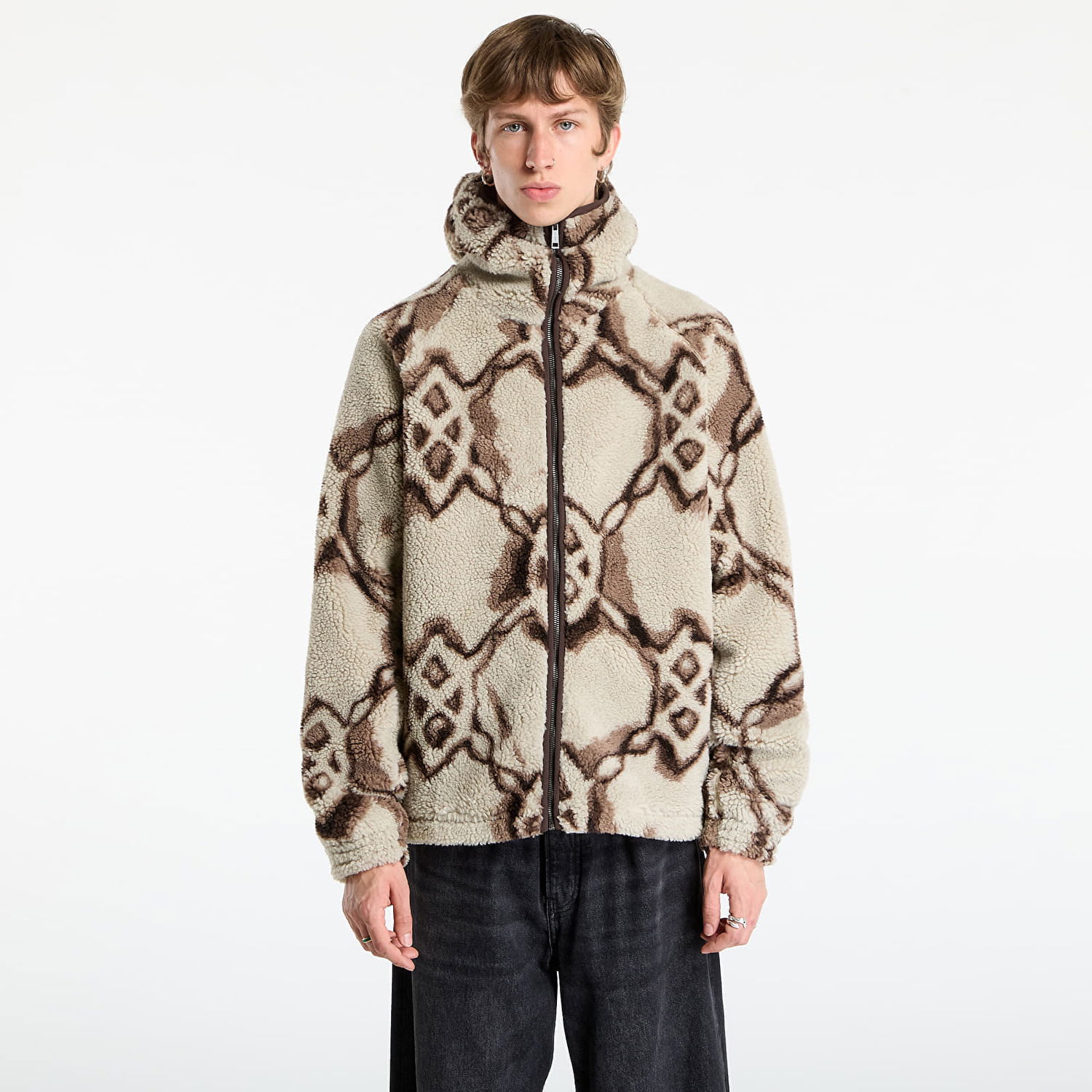 Pulover DAILY PAPER Daily Paper Burned Shield Sherpa Hoodie Bež | 2521134, 0