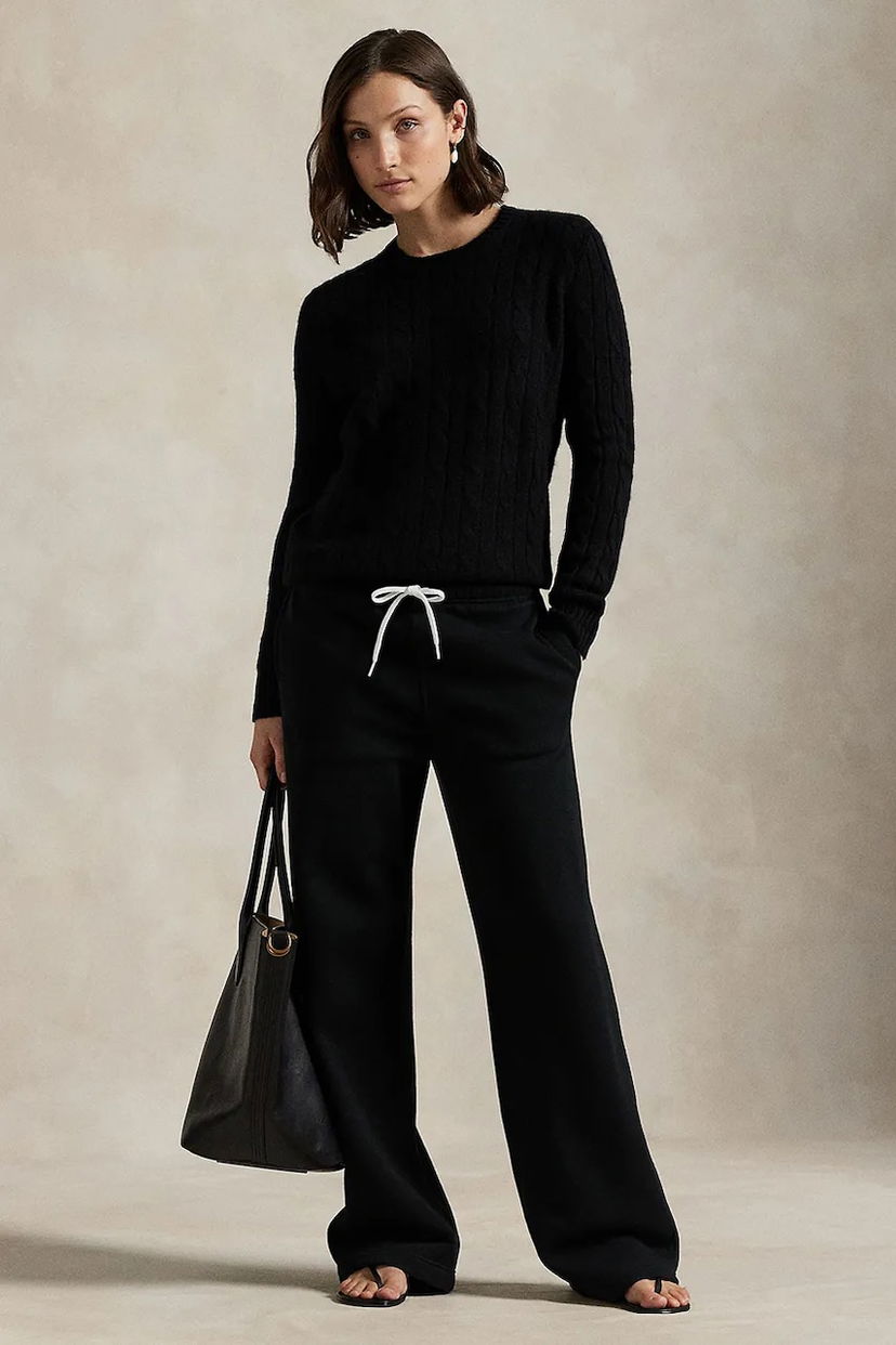 Trenirka Polo by Ralph Lauren Polo Ralph Lauren Cable-Knit Sweater and Wide-Leg Sweatpants Črna | 211977959
