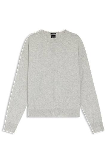 Pleteni pulover BOSS Relaxed-fit 100% Cashmere Sweater Siva | 50547883