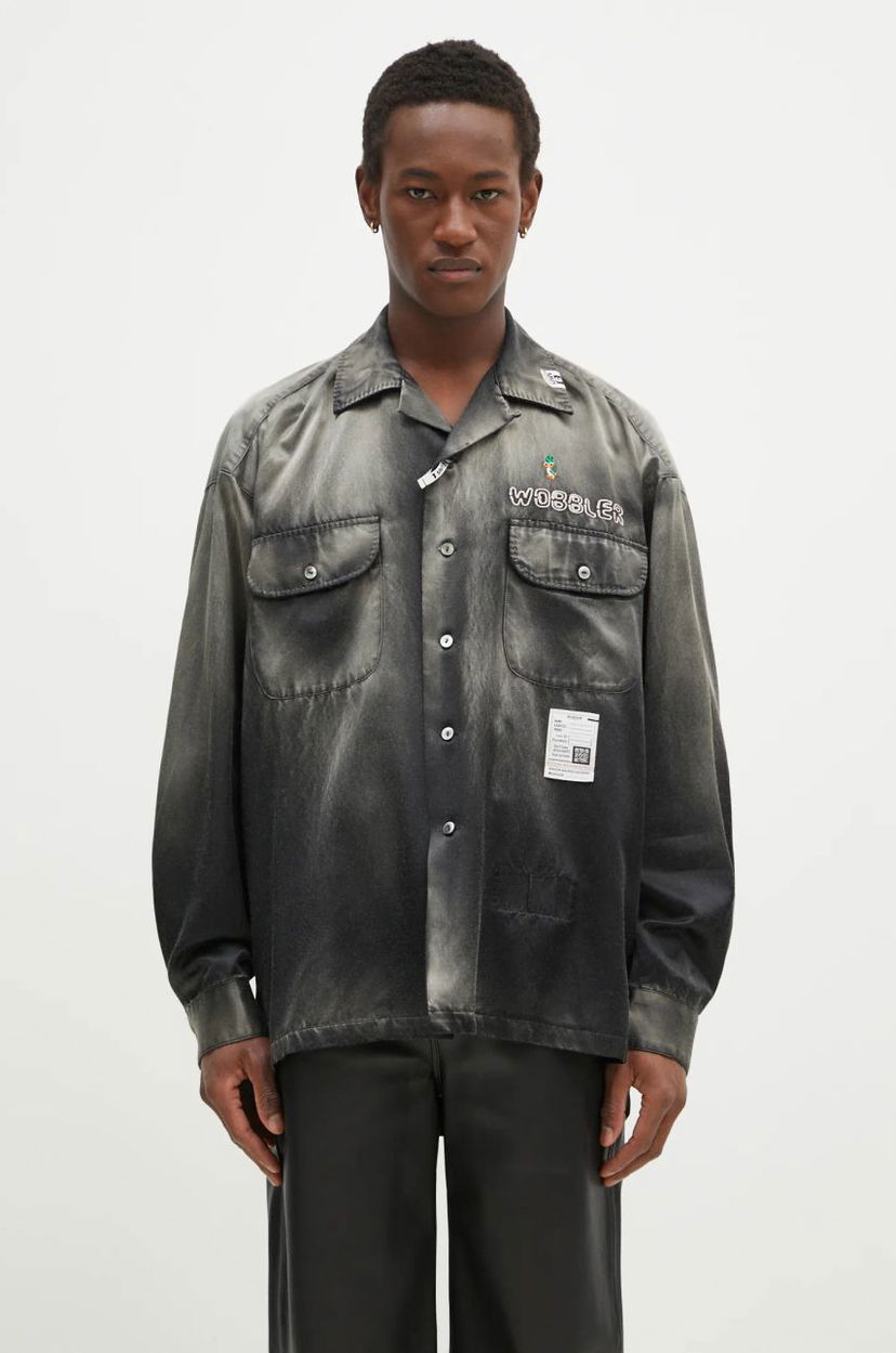 Srajce Maison MIHARA YASUHIRO Maison MIHARA YASUHIRO Relaxed Fit Bleached Long Sleeve Satin Shirt Siva | J13SH183