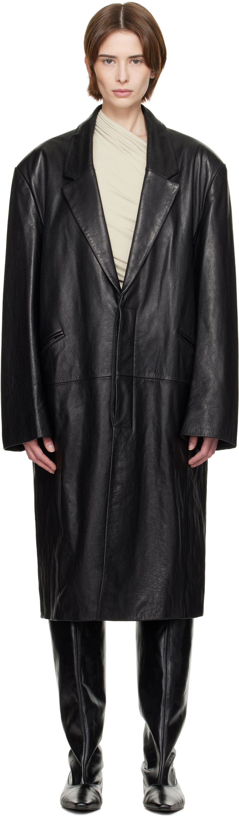 Plašči Entire Studios Entire Studios Single Breasted Leather Coat Črna | ES2620BL