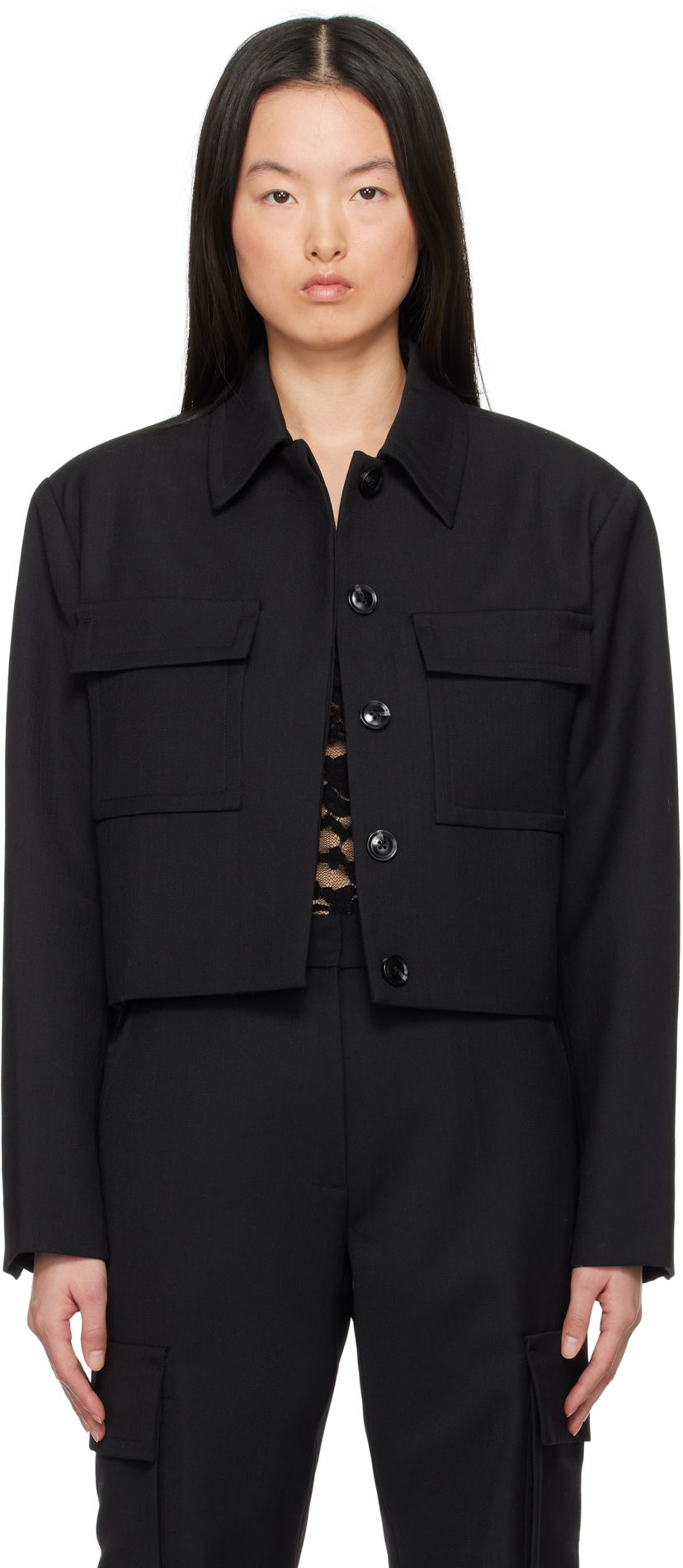 Jakna Anine Bing ANINE BING Dayton Cropped Flap Pocket Jacket Črna | A-01-10630-BLK26