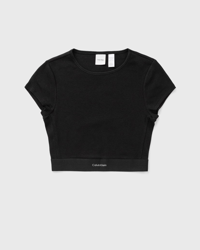 Krop-top CALVIN KLEIN Calvin Klein Underwear Cotton Stretch Rib Crop Tee Črna | LV00QS7349UB1