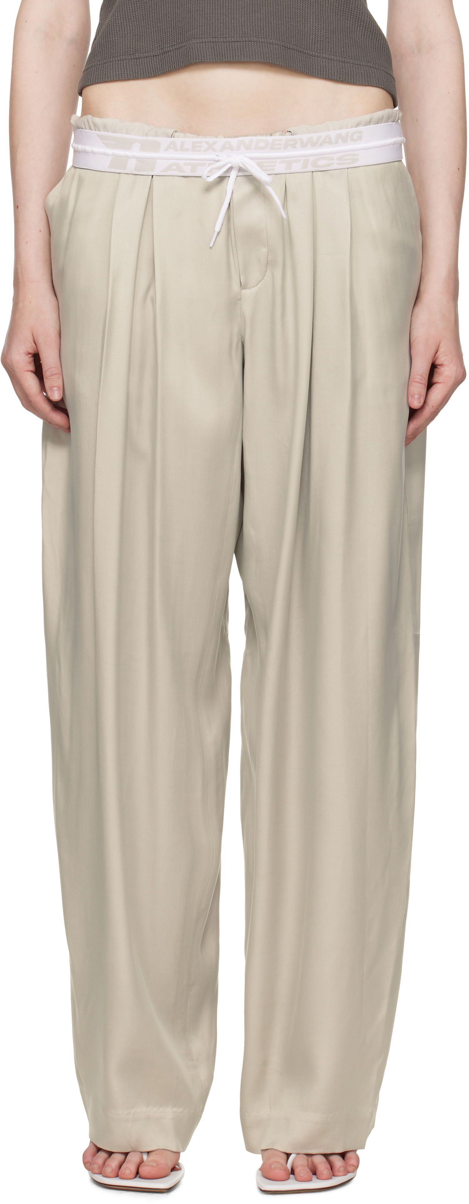 Hlače Alexander Wang Alexander Wang Pre-Styled Turn-Down Waistband Trousers Bež | 1WC2254844, 0