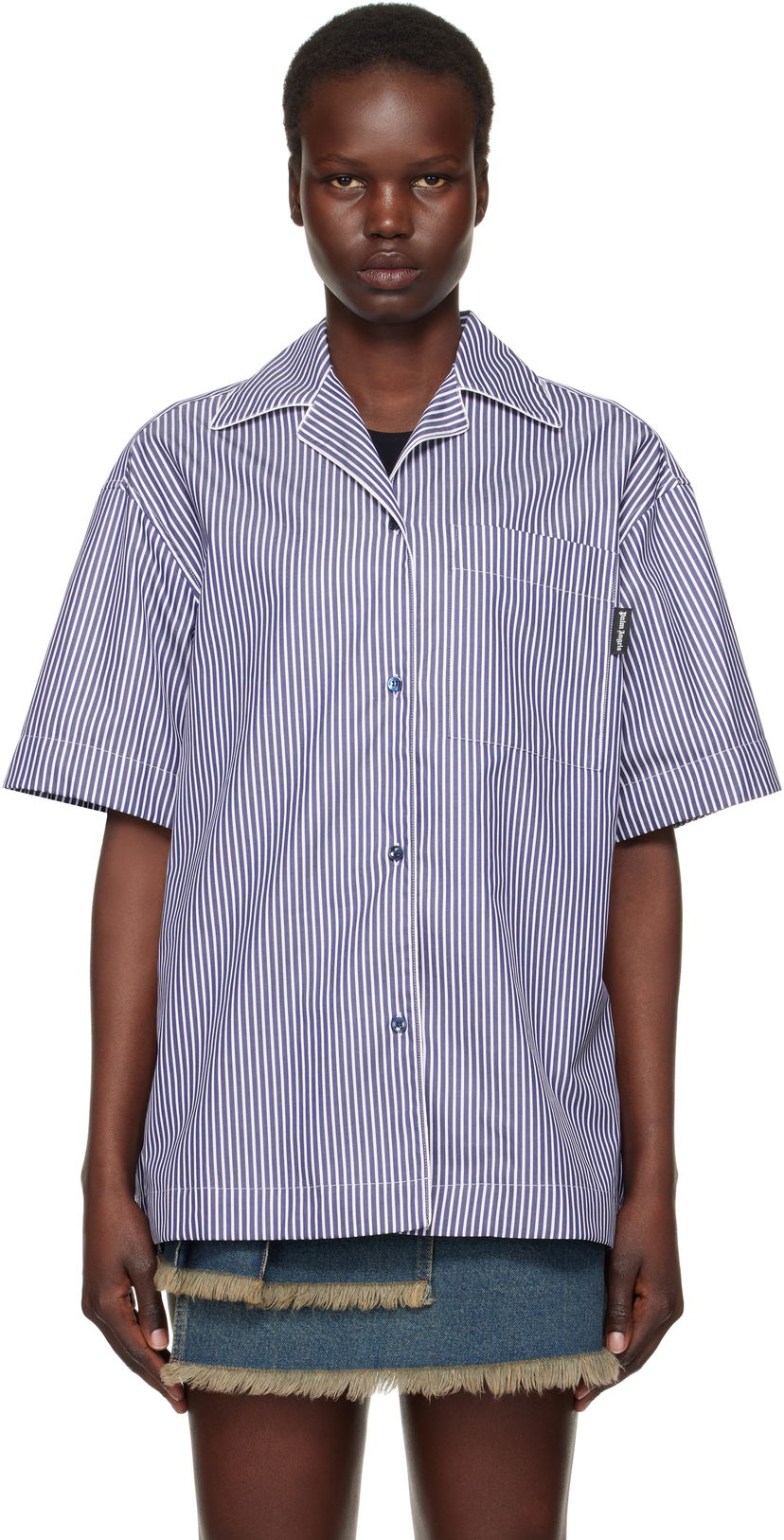Srajce Palm Angels Striped Shirt Modra | PWGG005S25FAB0014603