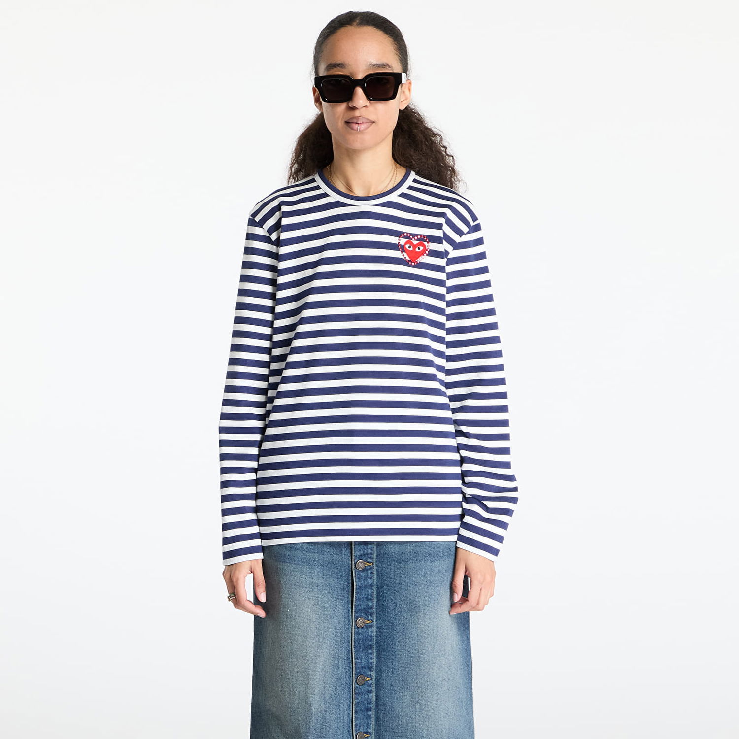 Majica Comme des Garçons Comme des Garçons PLAY Stripe Emblem Long Sleeve Tee Mornarica | AX-T806 NAVYxWHITE, 1