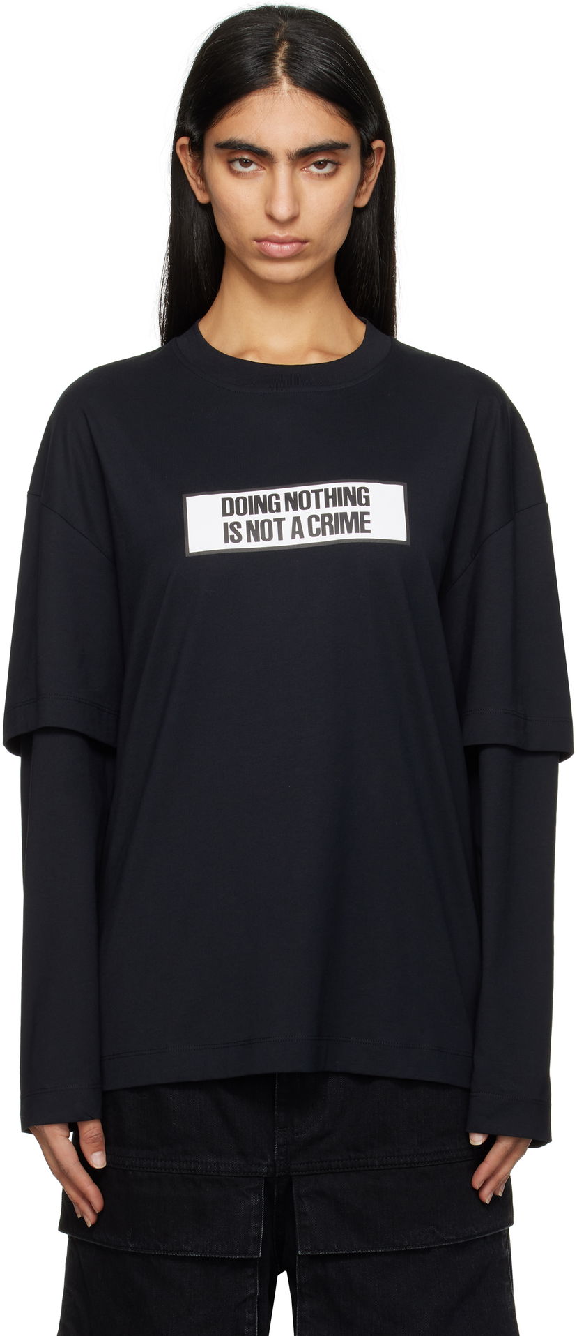 Majica Études Études 'Doing Nothing Is Not A Crime' Double Sleeve T-Shirt Črna | H24MMTSH185-99