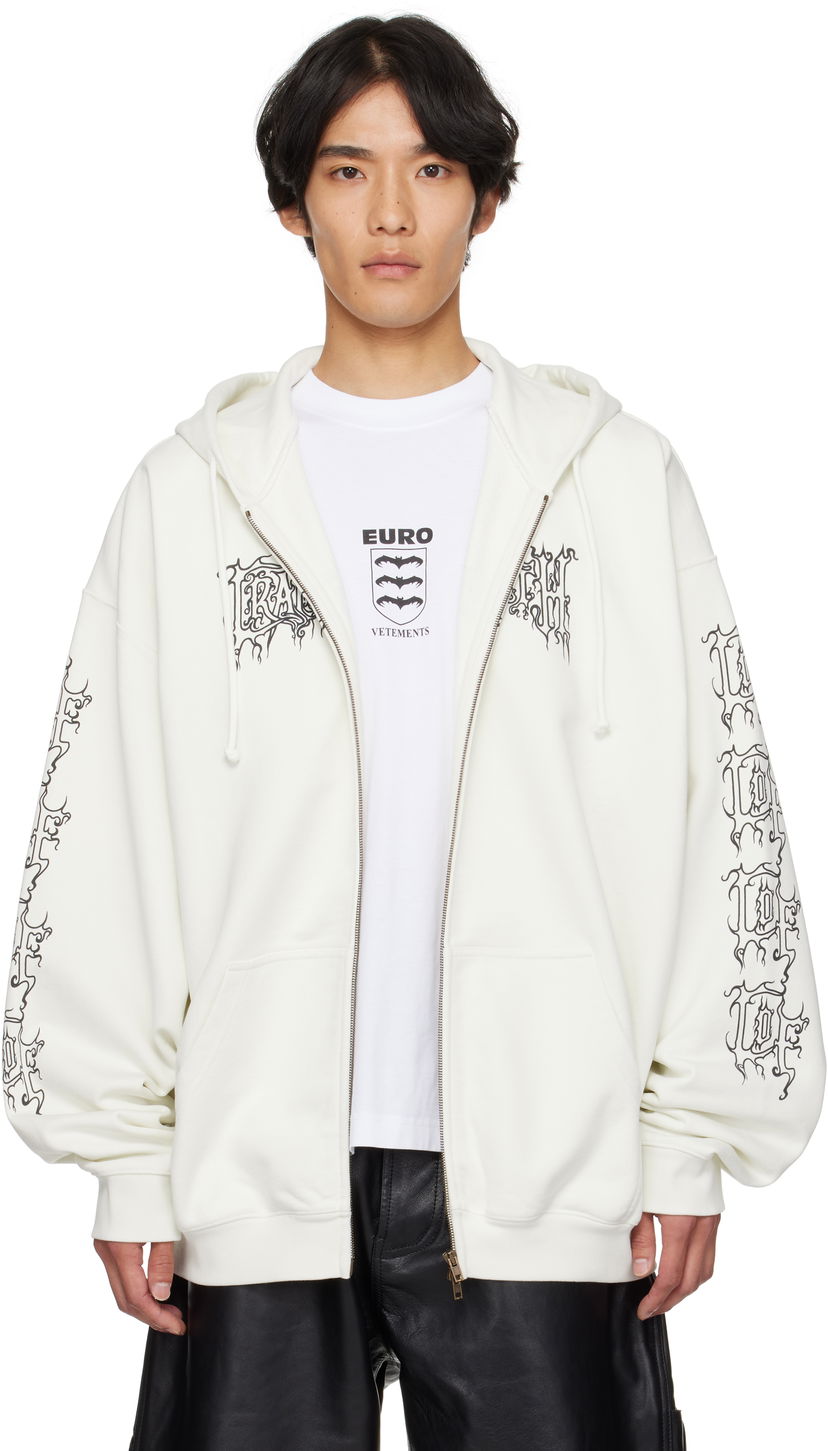 Pulover VETEMENTS Vetements Cradle of Filth Logo Oversized Zip-Up Hoodie Bela | UCF76ZU100I