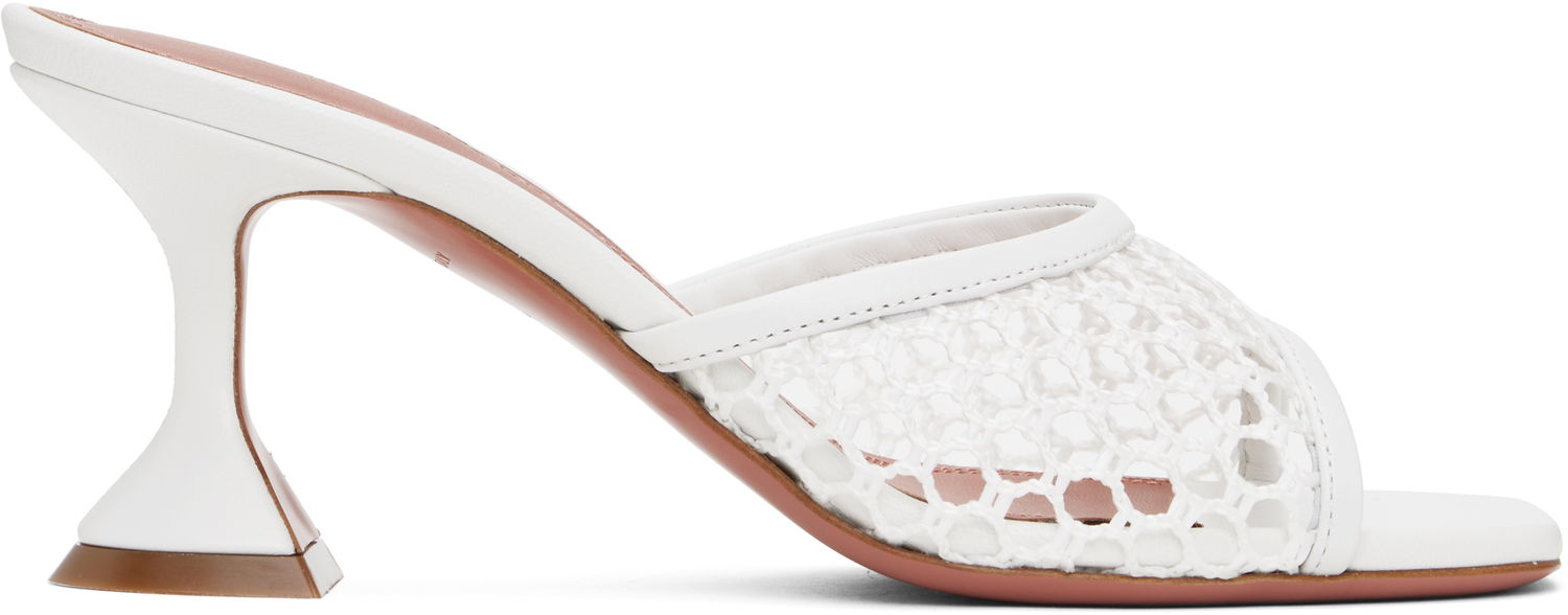 Nega čevljev Amina Muaddi Amina Muaddi Lupita Net 70 Heeled Sandals Bela | LUPITA NET 70, 0