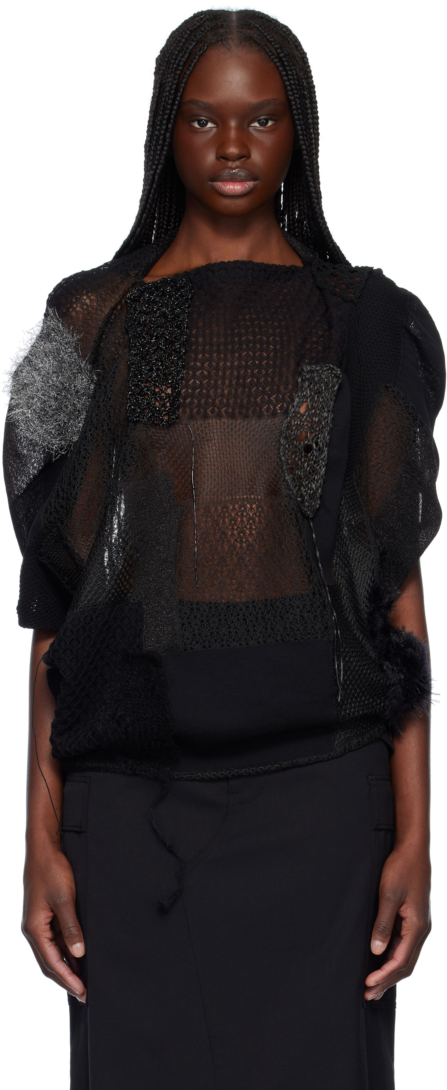 Pleteni pulover Junya Watanabe Junya Watanabe Patchwork Knit Top Črna | JO-N002-S25, 0