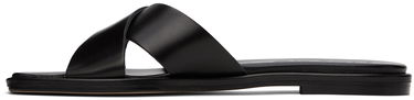 Modni dodatki Aeyde Aeyde Sonia Leather Crisscross Slide Sandals Črna | A11-FS-BRNS08FL62-SS24-800-001, 2