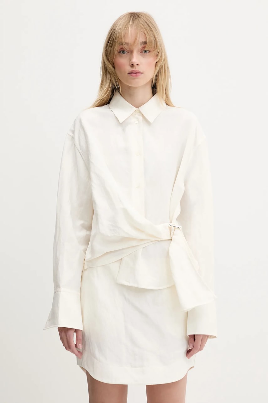 Obleke JW Anderson JW Anderson Draped Twisted Relaxed Linen-Blend Shirt Bela | SH0346.PG1690.002, 0
