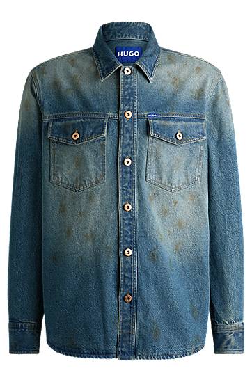 Srajce BOSS HUGO Loose-Fit Denim Shirt with Used Effects Modra | 50534187