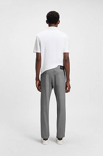 Hlače BOSS Maine Regular-Fit Micro-Patterned Stretch Cotton Trousers Siva | 50543935, 1