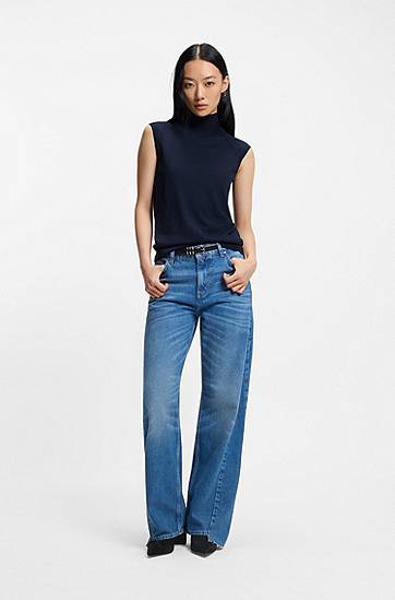 Superge in čevlji BOSS Suede Ankle Boots with Block Heel and Pointed Toe Črna | 50548812, 1