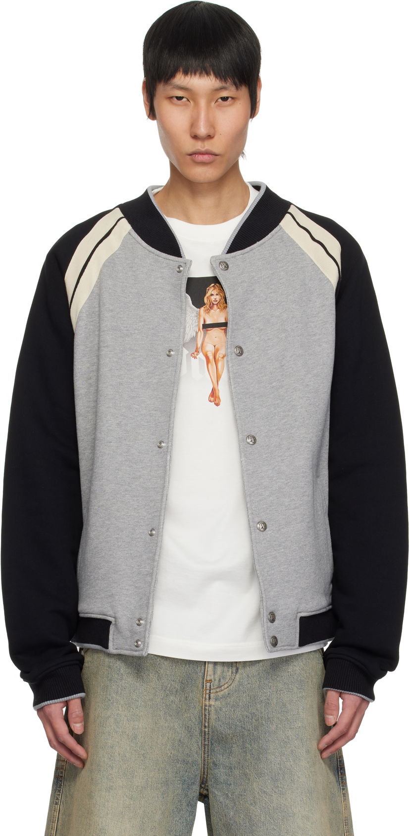 Bomber jakna Palm Angels Palm Angels Varsity Bomber Jacket Siva | PMEK010S25FAB0010810
