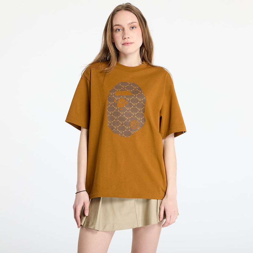 Majica BAPE A BATHING APE College Monogram Ape Head Relaxed Fit T-Shirt Rjava | 001TEL301334MBEI