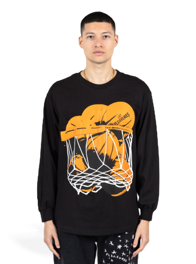 Majica Pleasures Hoops Long-Sleeve Tee Black Črna | P23SP055-BLACK